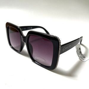 New Original CIRCUS BY SAM EDELMAN Oversized Square Sunglasses Black Silver Trim